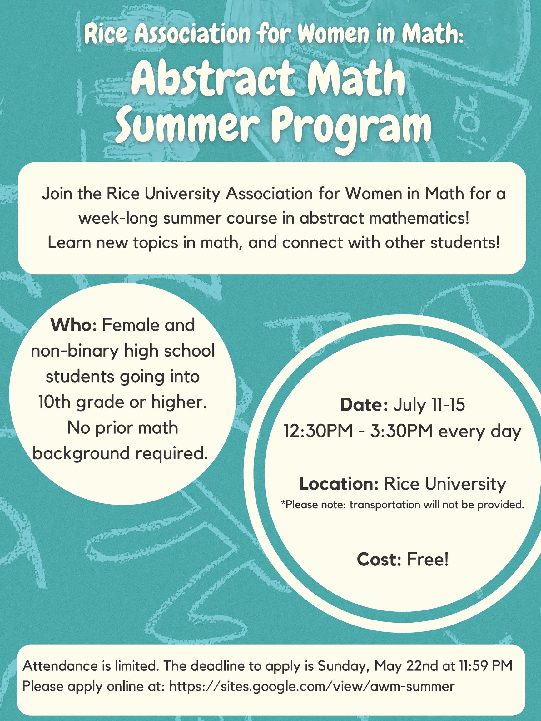 Rice Association for Women in Math Abstract Math Summer Program Rice